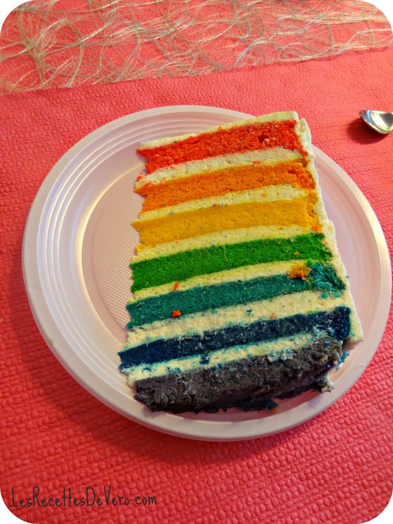 Tranche de Rainbow cake