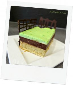 Une part bien régulière de bavarois chocolat menthe.