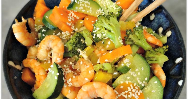 Wok de légumes sautés aux crevettes – Recette facile