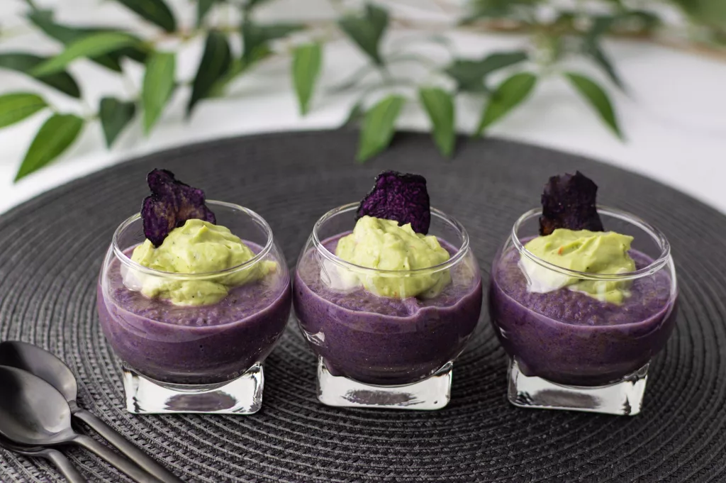 3 verrines de pommes de terre vitelotte